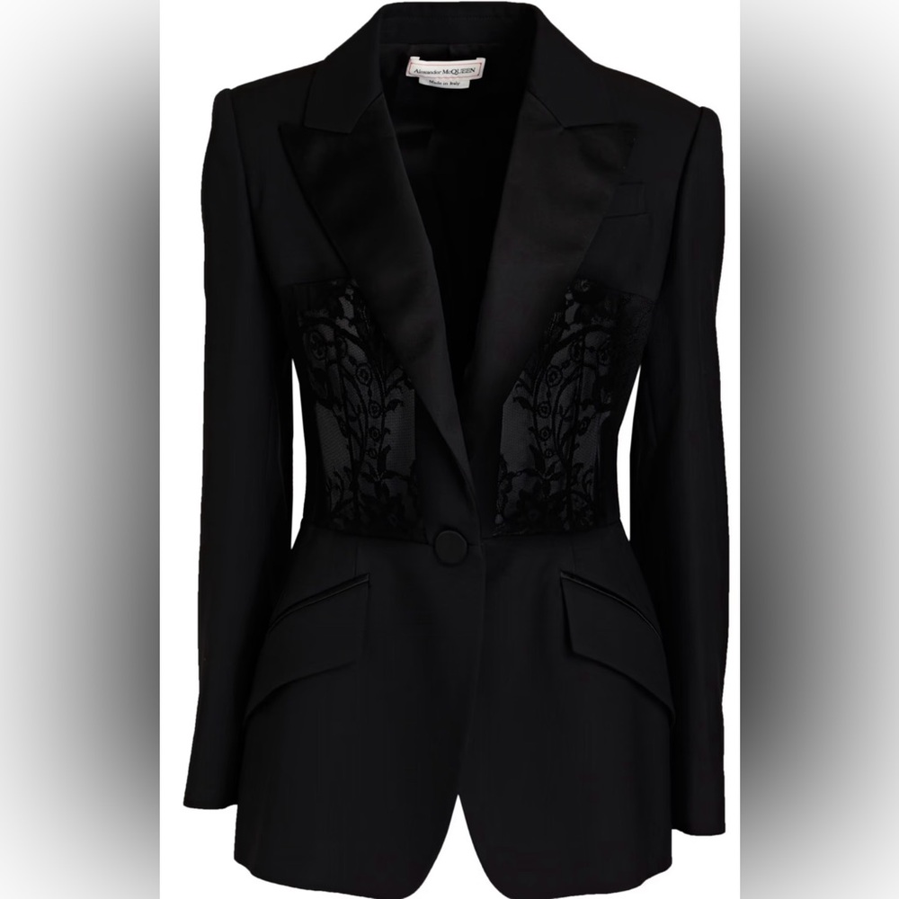 NWOT Chic Black Women's Blazer with Lace Accents - Picture 1 of 5